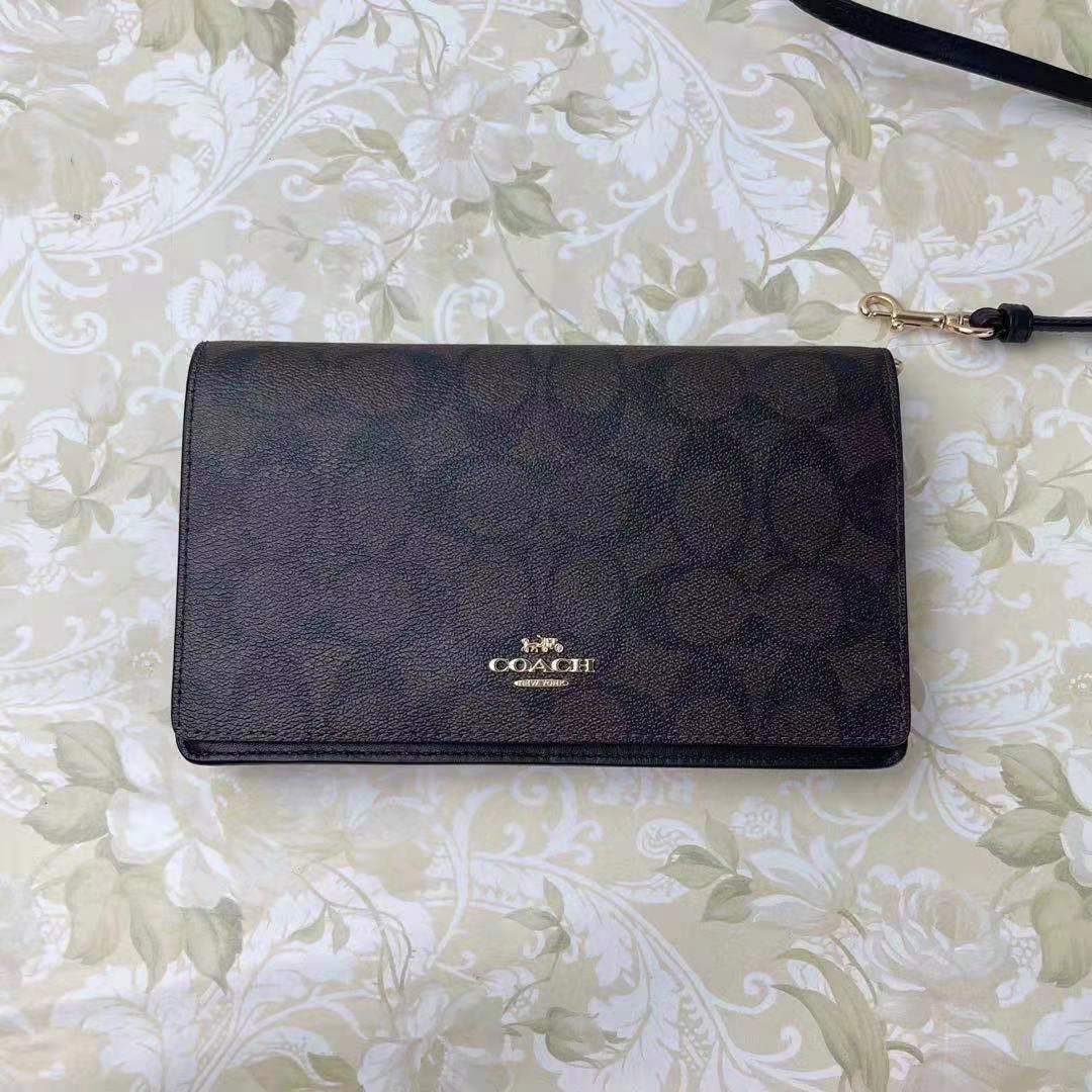 COACH 3036 FOLDOVER CROSSBODY CLUCH PURSE BROWN BLACK SIGNATURE COACH 3036 FOLDOVER CROSSBODY CLUCH PURSE BROWN BLACK SIGNATURE